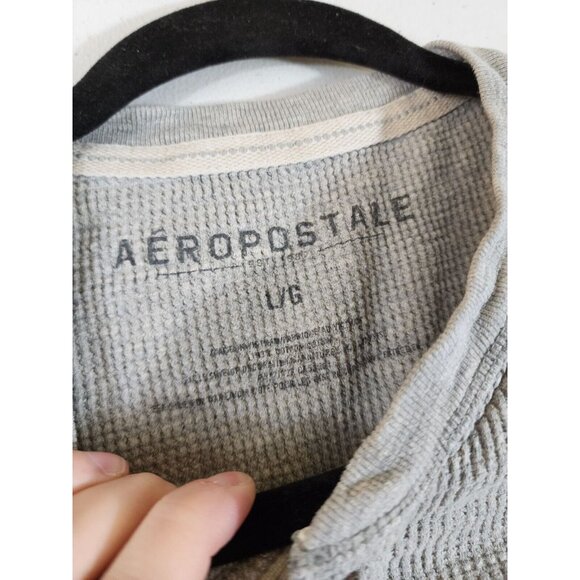 Aeropostale Mens L Gray Henley Waffle Knit Long Sleeve Shirt - Picture 6 of 7
